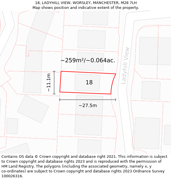 18, LADYHILL VIEW, WORSLEY, MANCHESTER, M28 7LH: Plot and title map