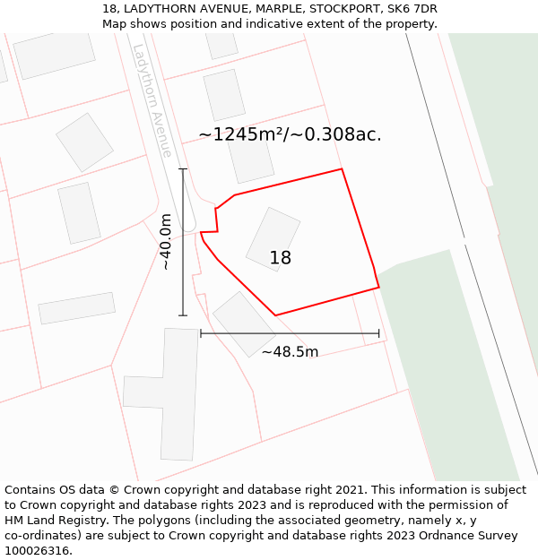 18, LADYTHORN AVENUE, MARPLE, STOCKPORT, SK6 7DR: Plot and title map