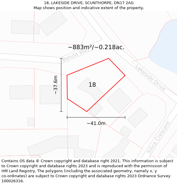 18, LAKESIDE DRIVE, SCUNTHORPE, DN17 2AG: Plot and title map