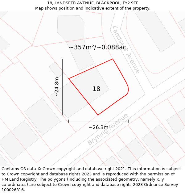 18, LANDSEER AVENUE, BLACKPOOL, FY2 9EF: Plot and title map