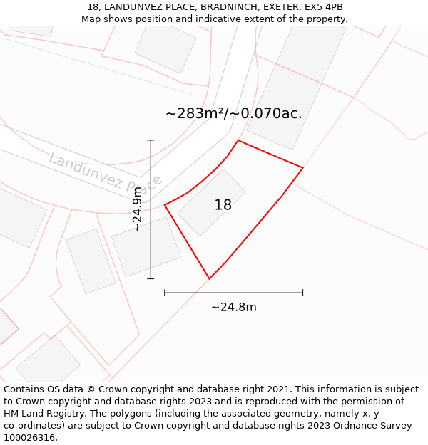 18, LANDUNVEZ PLACE, BRADNINCH, EXETER, EX5 4PB: Plot and title map