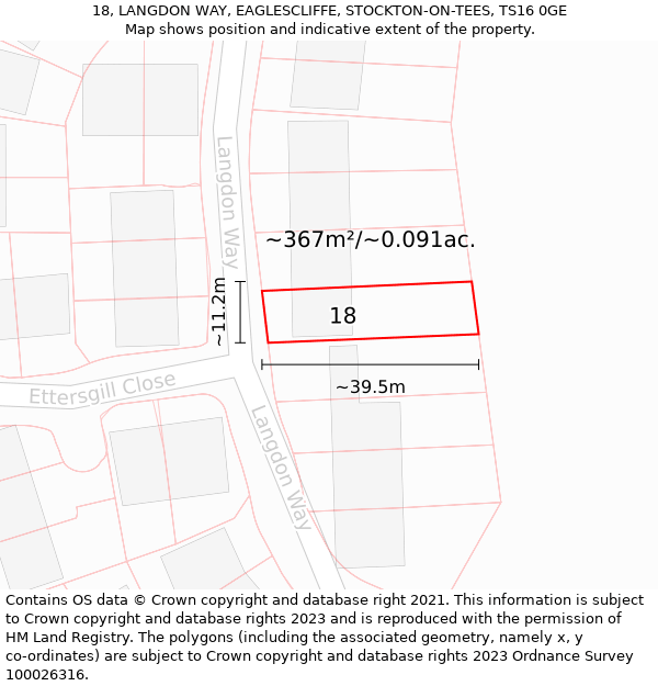 18, LANGDON WAY, EAGLESCLIFFE, STOCKTON-ON-TEES, TS16 0GE: Plot and title map