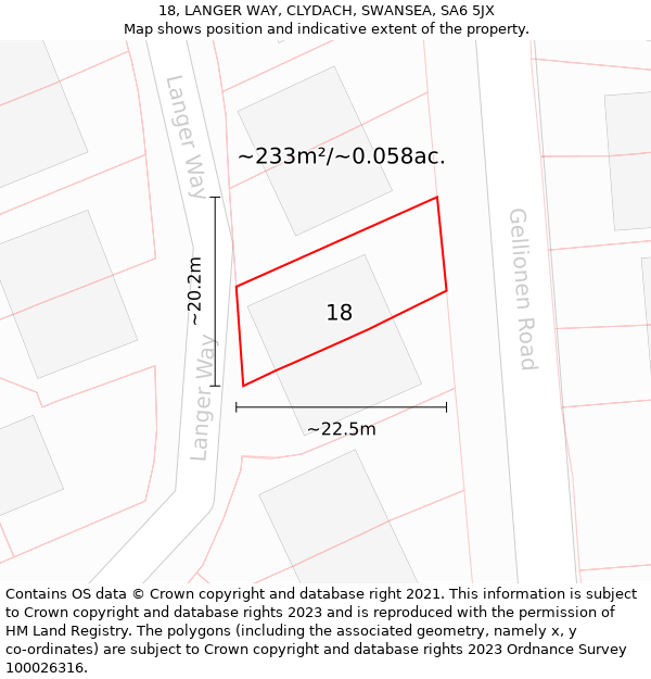 18, LANGER WAY, CLYDACH, SWANSEA, SA6 5JX: Plot and title map