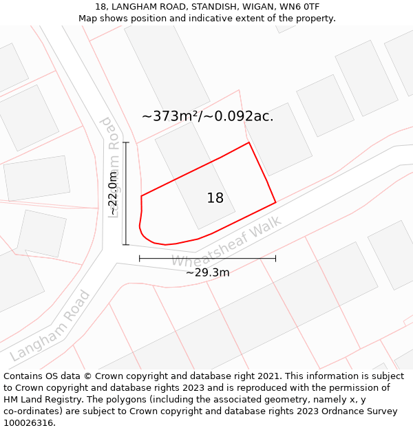 18, LANGHAM ROAD, STANDISH, WIGAN, WN6 0TF: Plot and title map