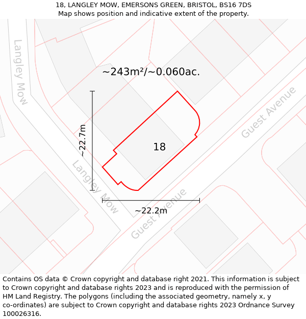 18, LANGLEY MOW, EMERSONS GREEN, BRISTOL, BS16 7DS: Plot and title map