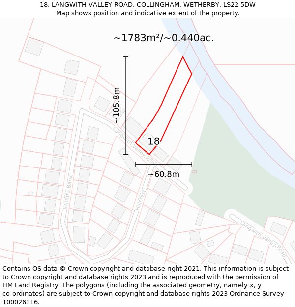 18, LANGWITH VALLEY ROAD, COLLINGHAM, WETHERBY, LS22 5DW: Plot and title map