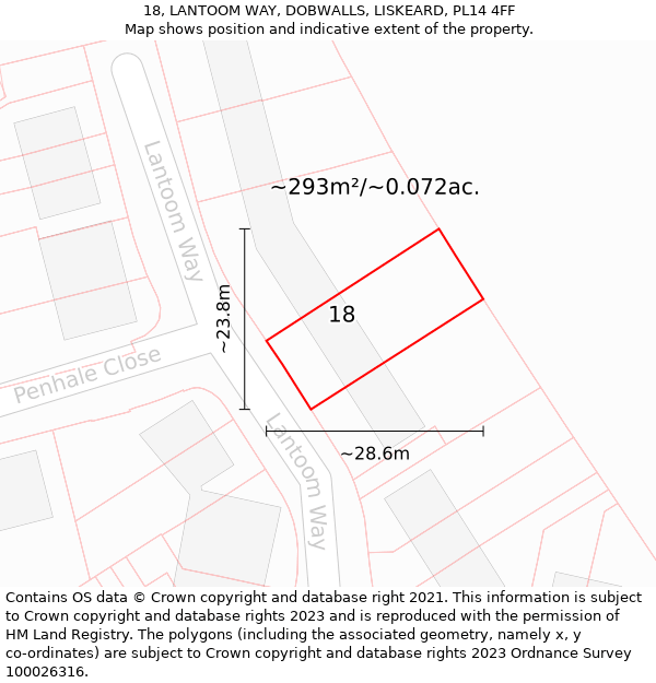 18, LANTOOM WAY, DOBWALLS, LISKEARD, PL14 4FF: Plot and title map