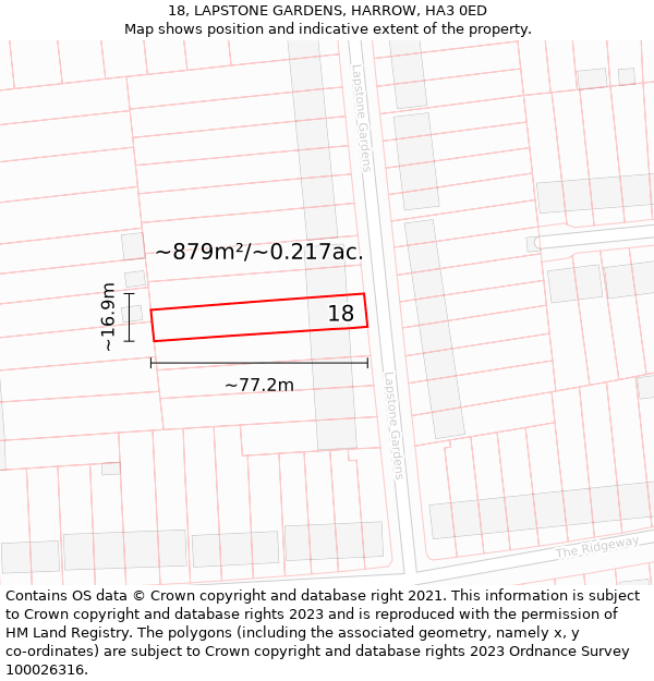 18, LAPSTONE GARDENS, HARROW, HA3 0ED: Plot and title map