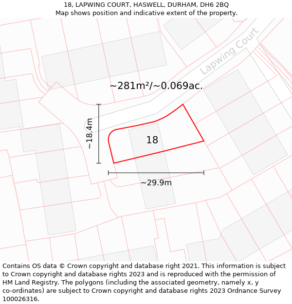 18, LAPWING COURT, HASWELL, DURHAM, DH6 2BQ: Plot and title map