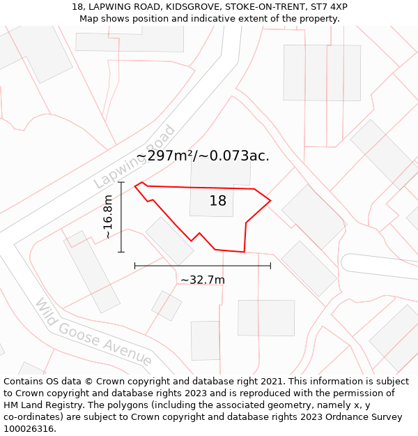 18, LAPWING ROAD, KIDSGROVE, STOKE-ON-TRENT, ST7 4XP: Plot and title map