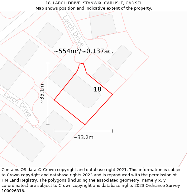 18, LARCH DRIVE, STANWIX, CARLISLE, CA3 9FL: Plot and title map