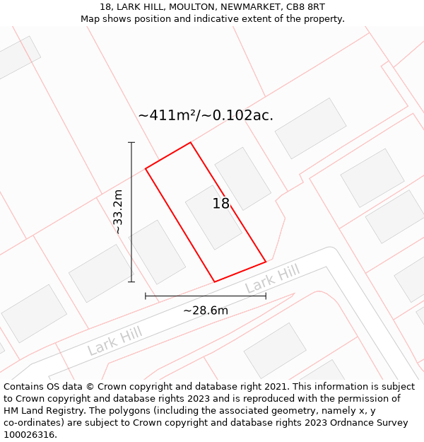 18, LARK HILL, MOULTON, NEWMARKET, CB8 8RT: Plot and title map