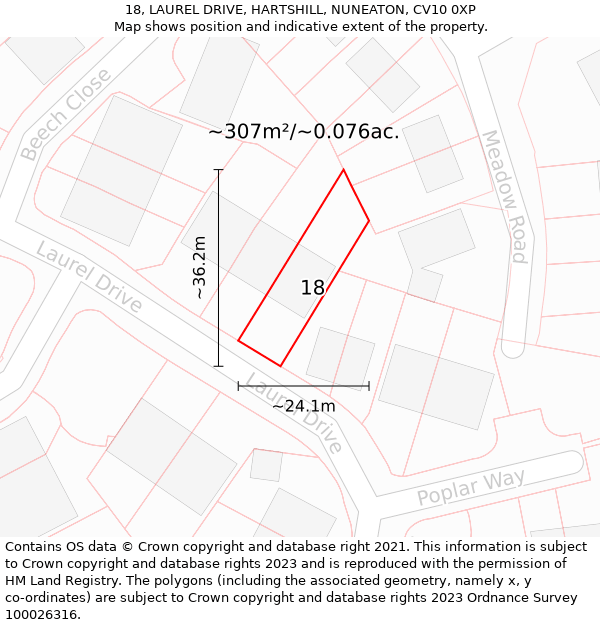 18, LAUREL DRIVE, HARTSHILL, NUNEATON, CV10 0XP: Plot and title map