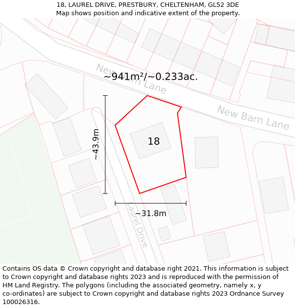 18, LAUREL DRIVE, PRESTBURY, CHELTENHAM, GL52 3DE: Plot and title map