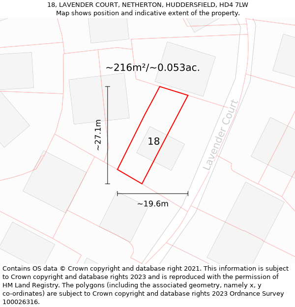 18, LAVENDER COURT, NETHERTON, HUDDERSFIELD, HD4 7LW: Plot and title map