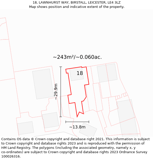 18, LAWNHURST WAY, BIRSTALL, LEICESTER, LE4 3LZ: Plot and title map