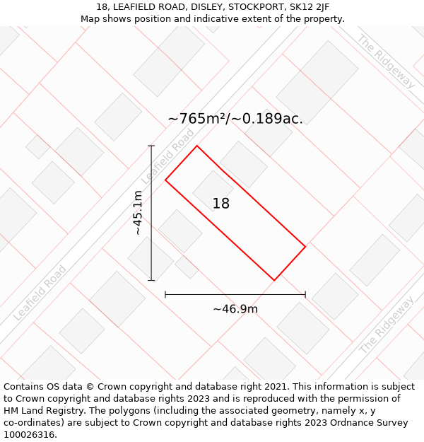 18, LEAFIELD ROAD, DISLEY, STOCKPORT, SK12 2JF: Plot and title map