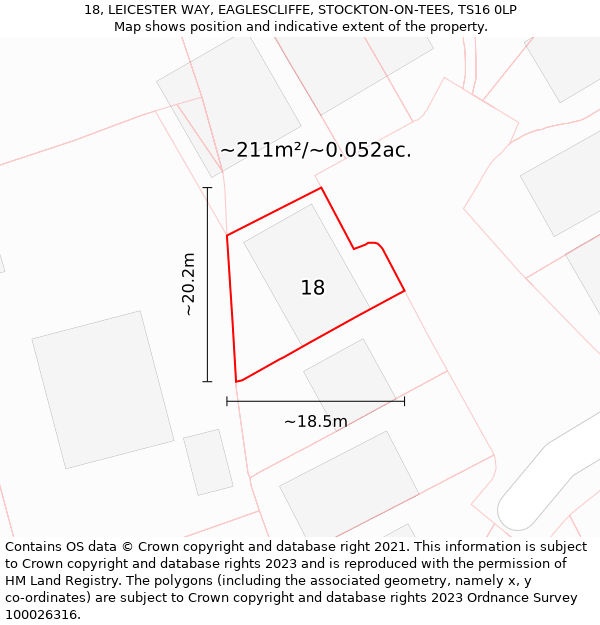 18, LEICESTER WAY, EAGLESCLIFFE, STOCKTON-ON-TEES, TS16 0LP: Plot and title map