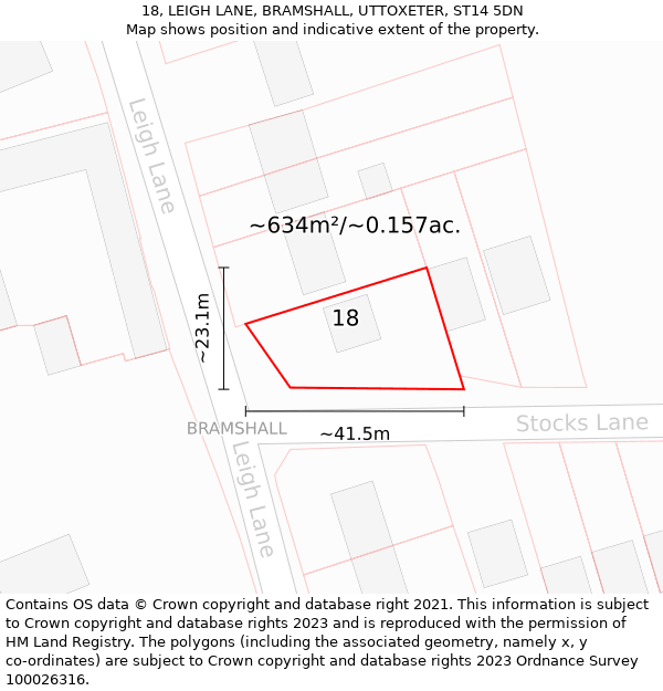 18, LEIGH LANE, BRAMSHALL, UTTOXETER, ST14 5DN: Plot and title map