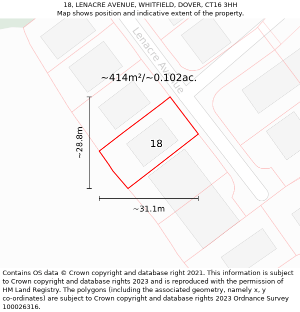 18, LENACRE AVENUE, WHITFIELD, DOVER, CT16 3HH: Plot and title map