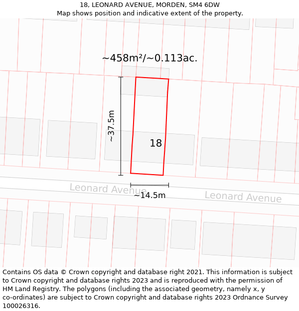 18, LEONARD AVENUE, MORDEN, SM4 6DW: Plot and title map