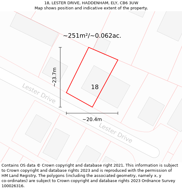 18, LESTER DRIVE, HADDENHAM, ELY, CB6 3UW: Plot and title map