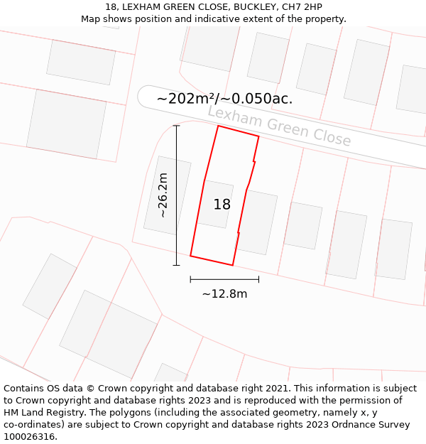 18, LEXHAM GREEN CLOSE, BUCKLEY, CH7 2HP: Plot and title map