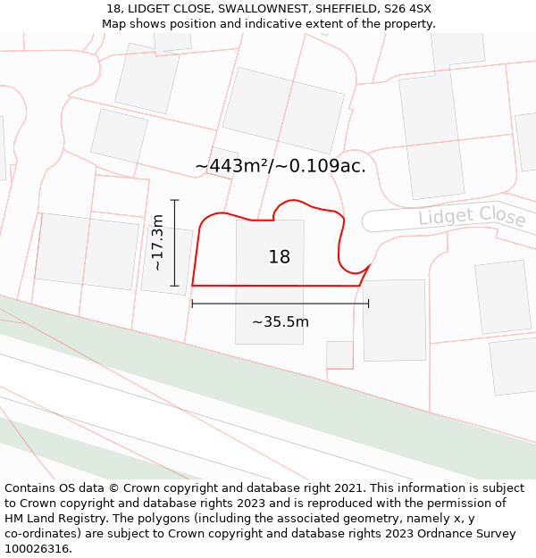 18, LIDGET CLOSE, SWALLOWNEST, SHEFFIELD, S26 4SX: Plot and title map