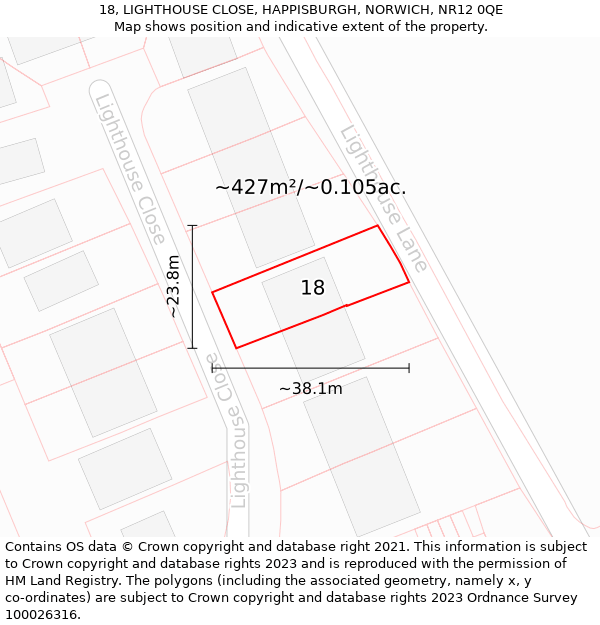 18, LIGHTHOUSE CLOSE, HAPPISBURGH, NORWICH, NR12 0QE: Plot and title map