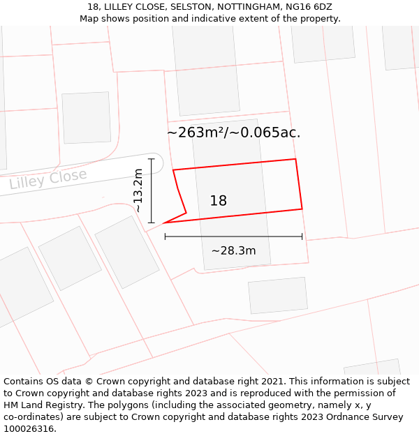 18, LILLEY CLOSE, SELSTON, NOTTINGHAM, NG16 6DZ: Plot and title map