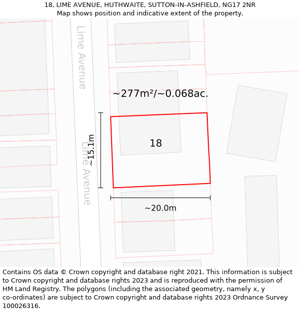 18, LIME AVENUE, HUTHWAITE, SUTTON-IN-ASHFIELD, NG17 2NR: Plot and title map