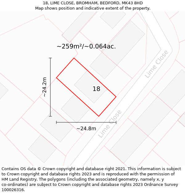 18, LIME CLOSE, BROMHAM, BEDFORD, MK43 8HD: Plot and title map