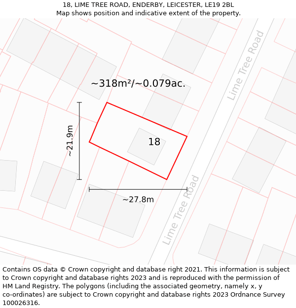 18, LIME TREE ROAD, ENDERBY, LEICESTER, LE19 2BL: Plot and title map