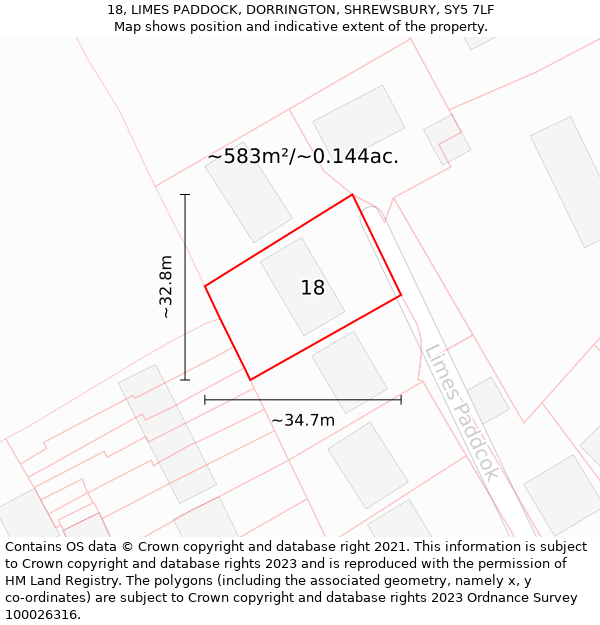 18, LIMES PADDOCK, DORRINGTON, SHREWSBURY, SY5 7LF: Plot and title map