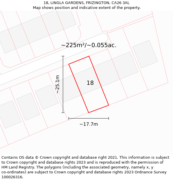 18, LINGLA GARDENS, FRIZINGTON, CA26 3AL: Plot and title map