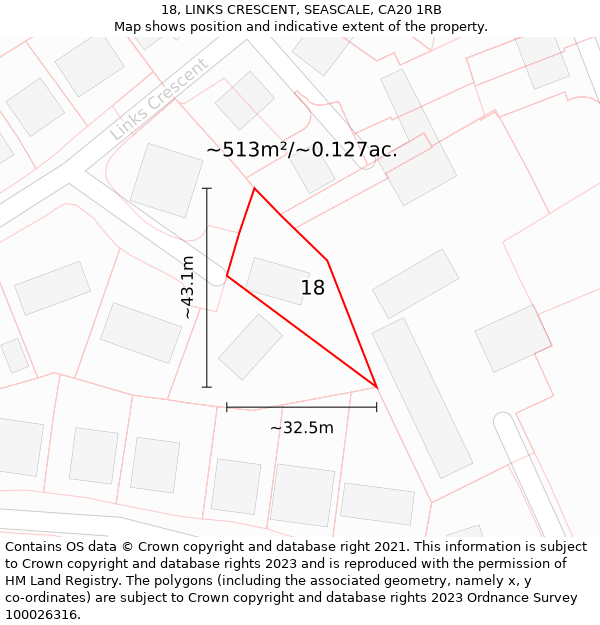 18, LINKS CRESCENT, SEASCALE, CA20 1RB: Plot and title map