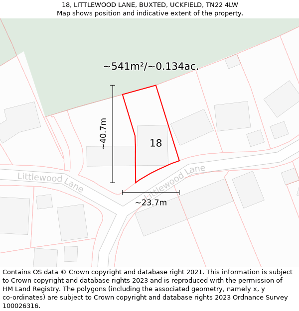 18, LITTLEWOOD LANE, BUXTED, UCKFIELD, TN22 4LW: Plot and title map