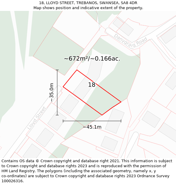18, LLOYD STREET, TREBANOS, SWANSEA, SA8 4DR: Plot and title map