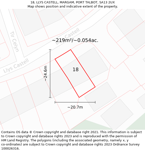 18, LLYS CASTELL, MARGAM, PORT TALBOT, SA13 2UX: Plot and title map