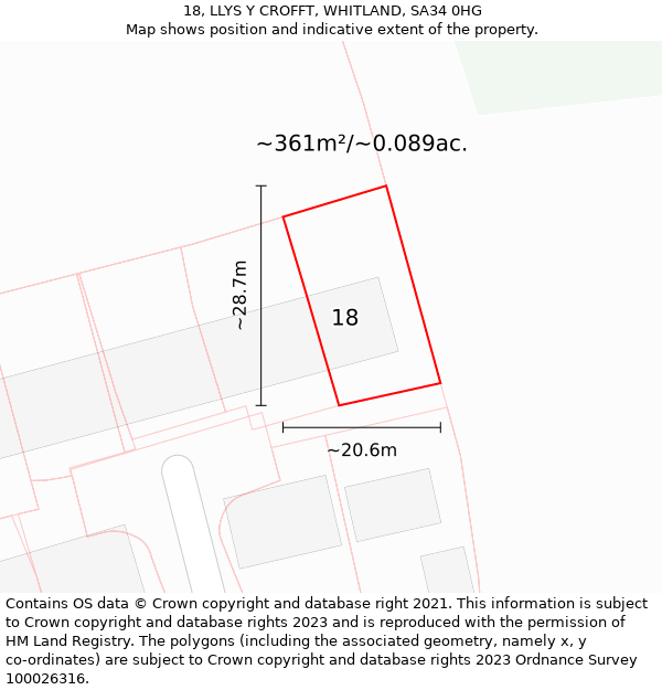 18, LLYS Y CROFFT, WHITLAND, SA34 0HG: Plot and title map