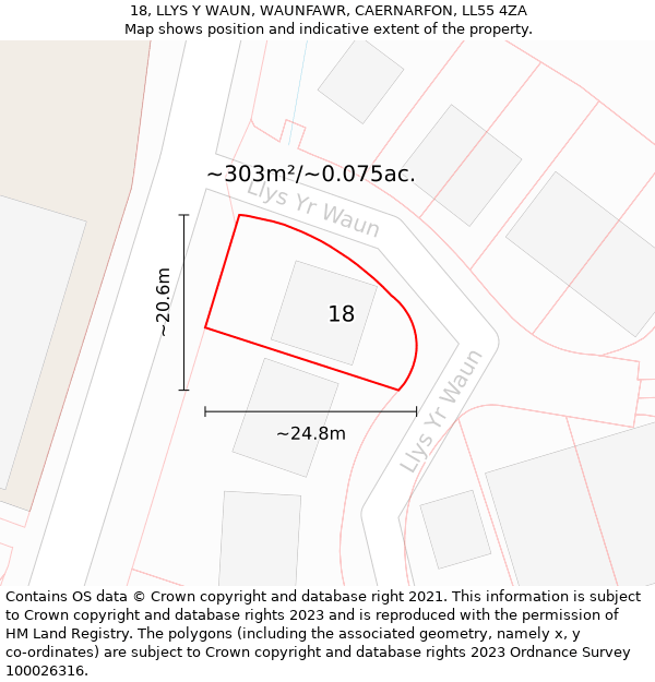 18, LLYS Y WAUN, WAUNFAWR, CAERNARFON, LL55 4ZA: Plot and title map