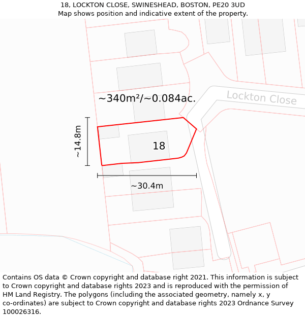 18, LOCKTON CLOSE, SWINESHEAD, BOSTON, PE20 3UD: Plot and title map