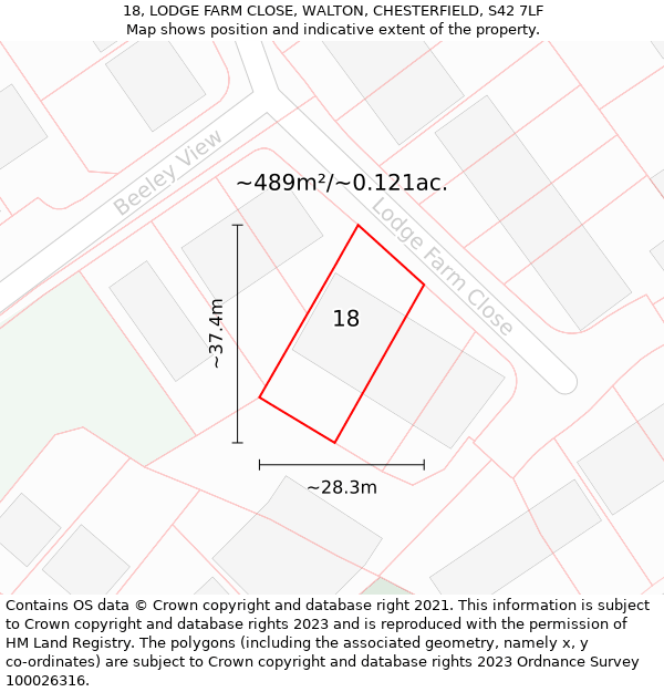 18, LODGE FARM CLOSE, WALTON, CHESTERFIELD, S42 7LF: Plot and title map