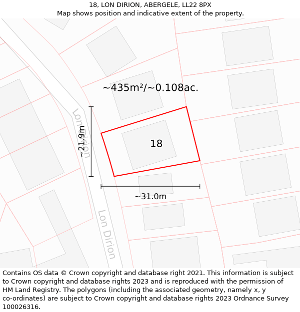 18, LON DIRION, ABERGELE, LL22 8PX: Plot and title map