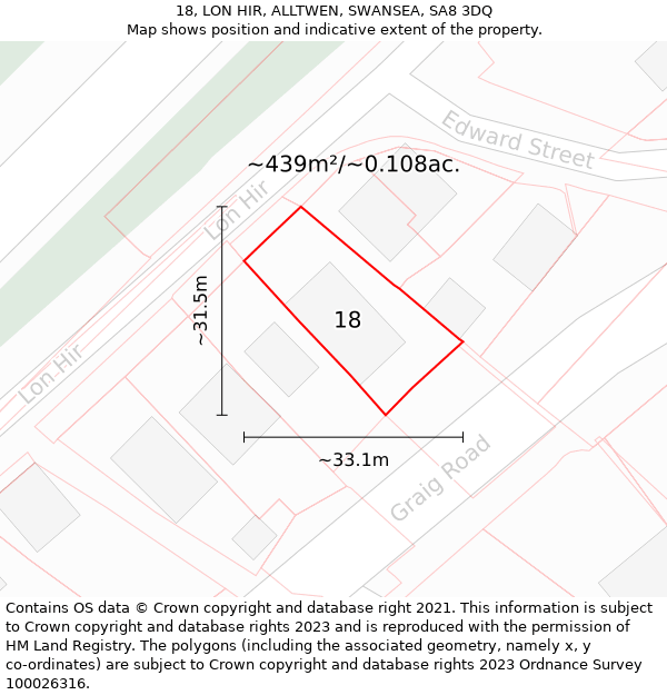 18, LON HIR, ALLTWEN, SWANSEA, SA8 3DQ: Plot and title map