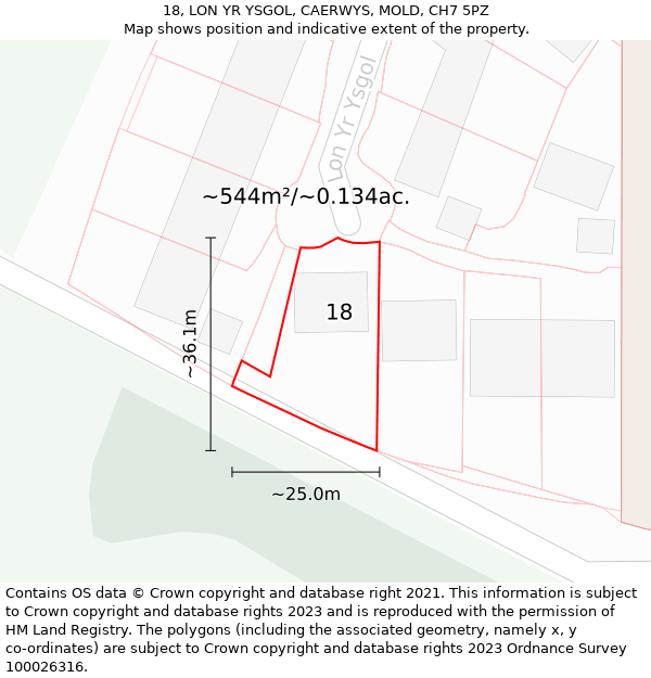 18, LON YR YSGOL, CAERWYS, MOLD, CH7 5PZ: Plot and title map