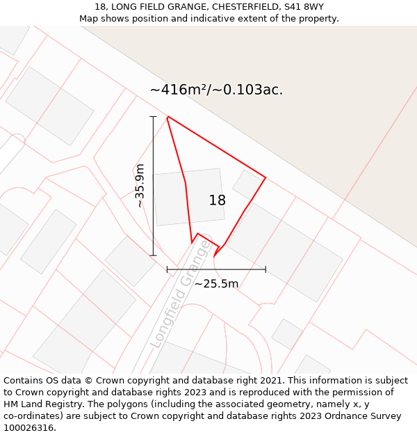 18, LONG FIELD GRANGE, CHESTERFIELD, S41 8WY: Plot and title map