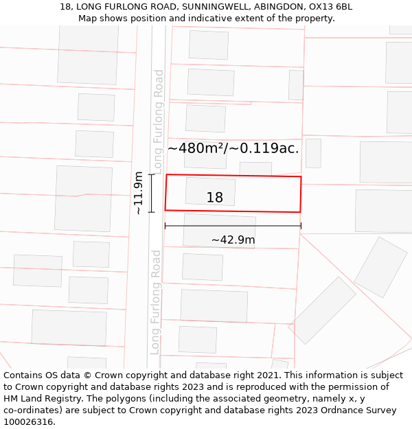 18, LONG FURLONG ROAD, SUNNINGWELL, ABINGDON, OX13 6BL: Plot and title map