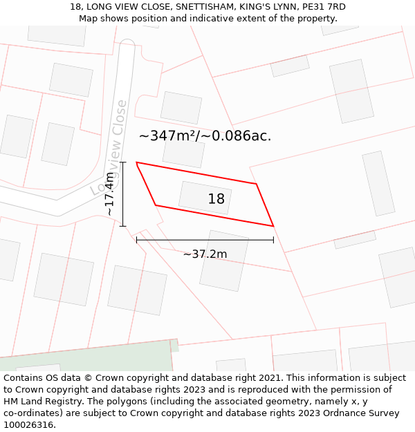 18, LONG VIEW CLOSE, SNETTISHAM, KING'S LYNN, PE31 7RD: Plot and title map