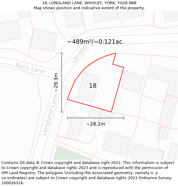 18, LONGLAND LANE, WHIXLEY, YORK, YO26 8BB: Plot and title map